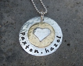 Name necklace, hand stamped HAMMERED and soldered with mixed metals