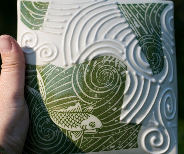 Fishy Fishy Swirly Decorative Wall Decor, Tile Wall Pillow by Bunny Safari