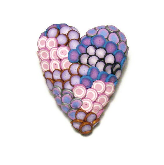 Textured Heart Polymer Clay Pin Handmade Brooch Art Jewelry Canework Pink Purple Blue Love Valentine's Day