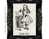 ALICE In WONDERLAND Drink Me Dictionary Print on upcycled vintage Book Page Art Print Dictionary Page Art Print 8x10