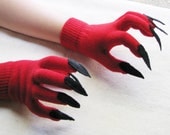Gloves with claws, red and black, for Halloween costume or pretend play, one size stretch glove - SnippetFairy