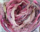 Recycled Sari Silk Ribbon Yarn Mixed soft fuzzy Pinks