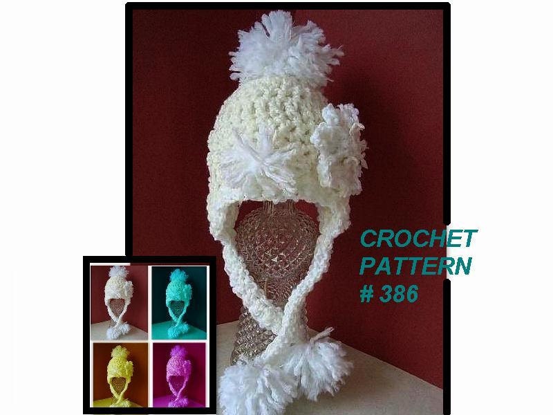 CROCHET PATTERN baby hat num 386 . Sweet Baby Unisex EarFlap Hat... newborn to age 3, permission to sell your hats