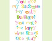 You Are My Sunshine, My Only Sunshine - 13x19 Print - Modern Nursery Decor - Multicolor - Fun Typography, Birds