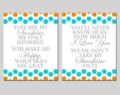 You Are My Sunshine, My Only Sunshine - Set of Two 8x10 Polka Dot Typography Prints - Modern Nursery Decor - Choose Your Colors