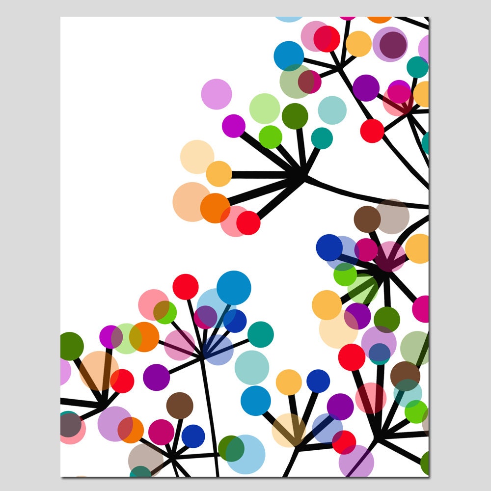 Modern Colorful Botanical - 11x14 Print - Original Design - Dots, Floral, Geometric - Choose From Five Different Designs
