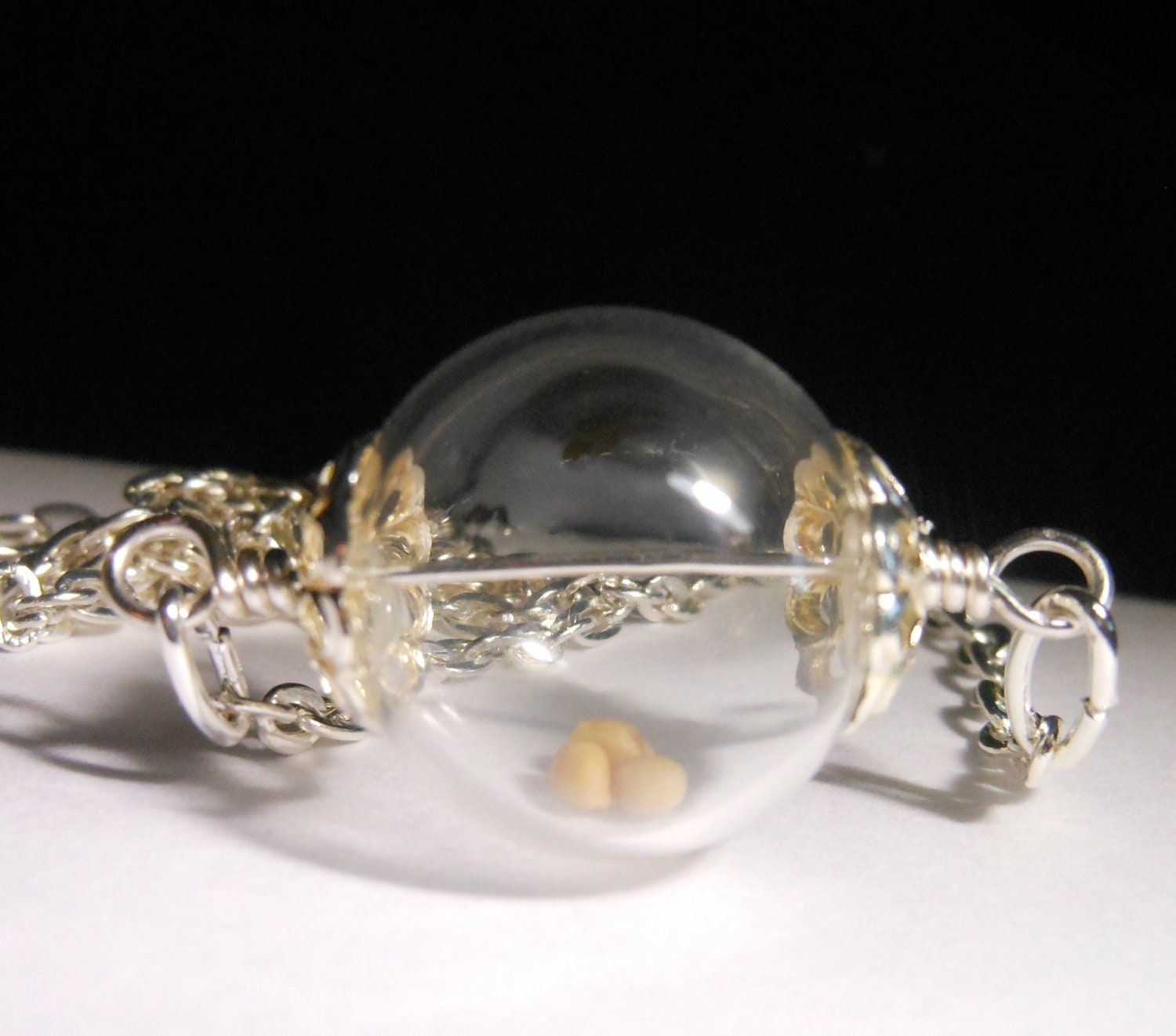 Mustard Seed Necklace Strength  Hollow Lampwork Bead Round Necklace  - 20 inches