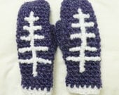Soft Fuzzy Chunky Mohair Wool Blend Mittens in Purple and Winter White - Hand Crocheted and Hand Embroidered