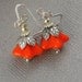 Pewter Silver Ox Leafy, Sterling Silver, Etched Daisy, Orange, Amber, Pumpkin, Tangerine Earrings- ZINNIA