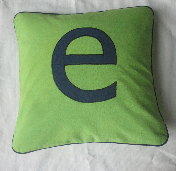 Monogrammed throw pillow covers-16 inches green and navy blue