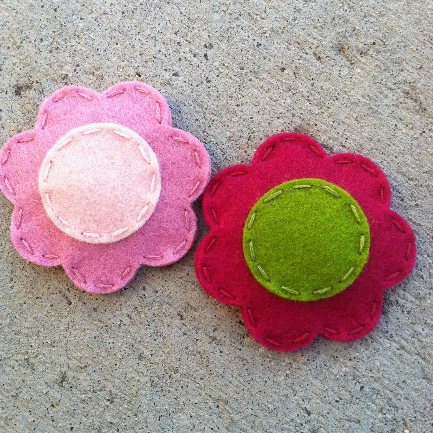 Pink Flower Set Wool Felt Hair Clips