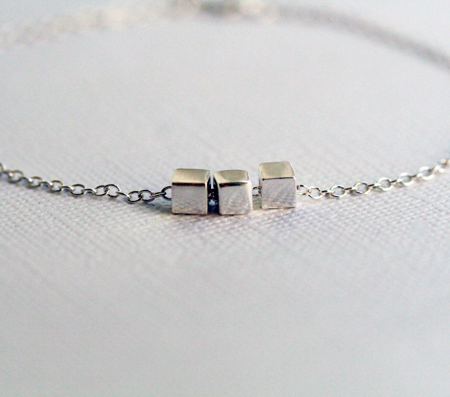 Sterling Silver Square Bead Bracelet
