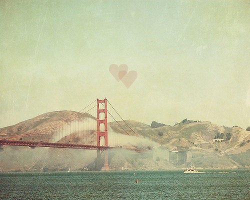 City of Love, San Francisco, Landscape Photography, Hearts, Golden Gate Bridge, Orange - Two Hearts One City  (8x10) Fine Art Print
