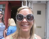 Dazzling Bejeweled Large Round Rhinestone Decorated Sunglasses