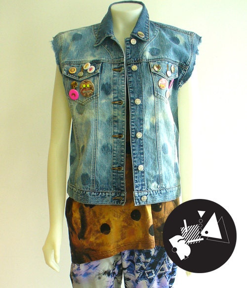 Polkadot Denim Button Vest