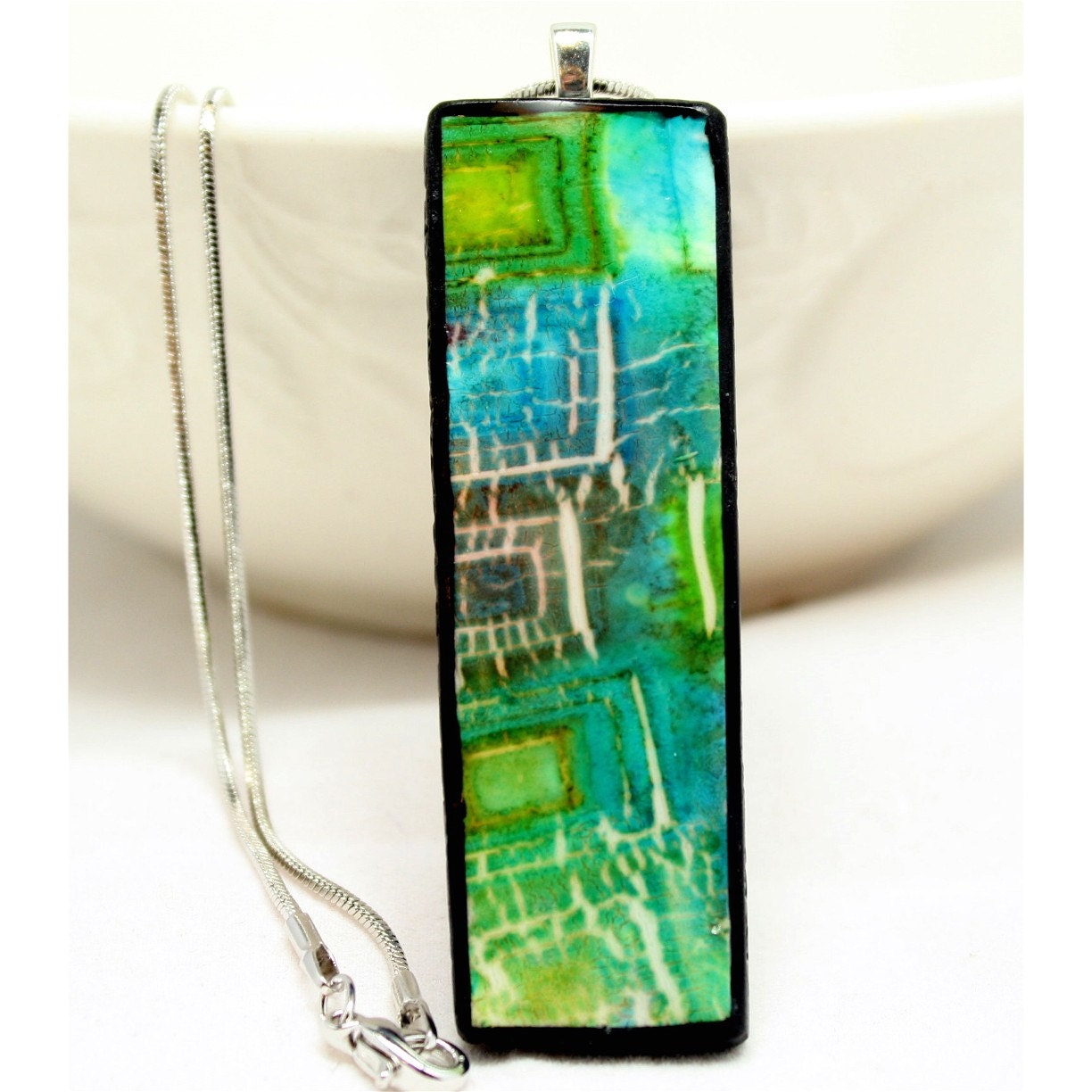 Polymer clay jewelry, pendant on chain, polymer clay necklace,  OOAK design colors of the sea, gift giving, birthday gift