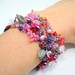 Beadwoven bracelet, Freeform pink and purple beadwoven OOAK bracelet, crystals, pearls, pressed glass