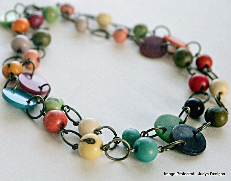 Colorful tribal necklace, Acai bead, tagua, eco jewelry