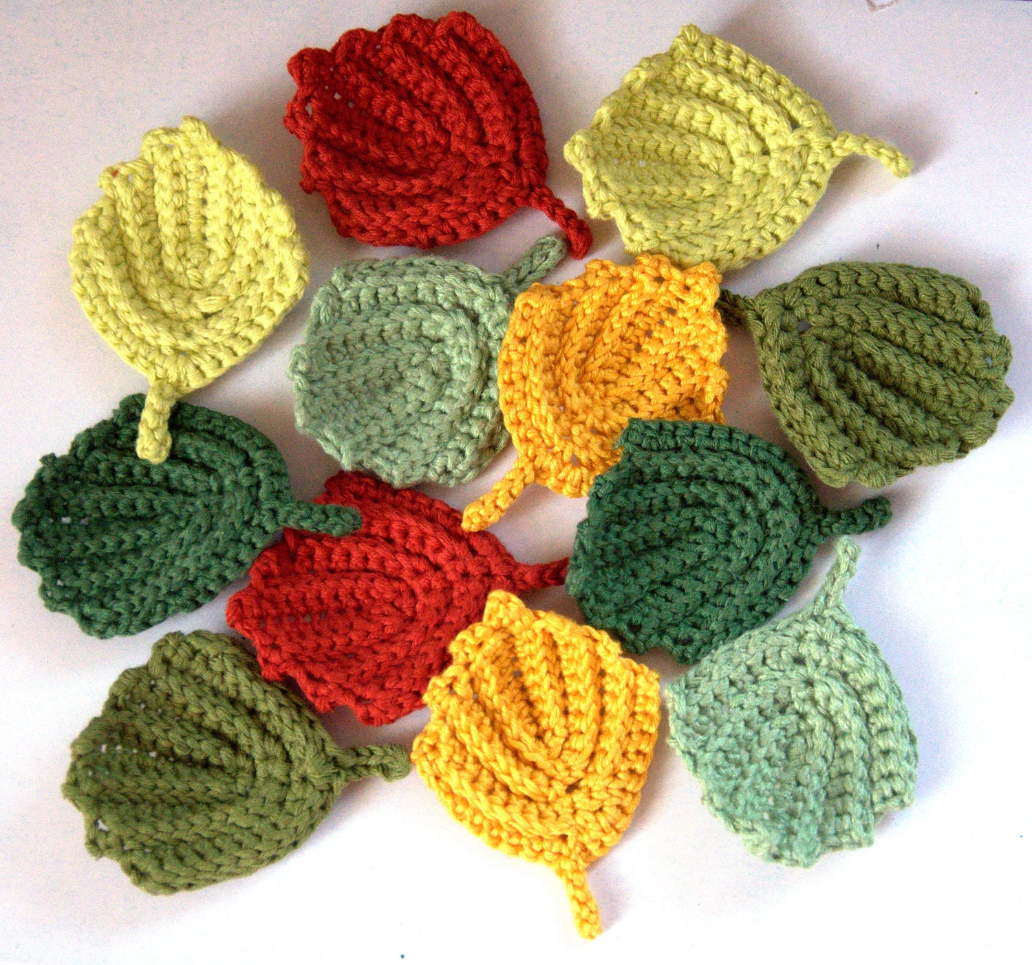 Autumn leaves 6 crochet fall yellow brick red green decor Thanksgiving table Woodland Wedding decoration garland embellishment Christmas