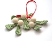 Mistletoe brooch Holiday traditional Christmas ornament decor English Winter Weddings decoration green white red mint kiss wool gift  home