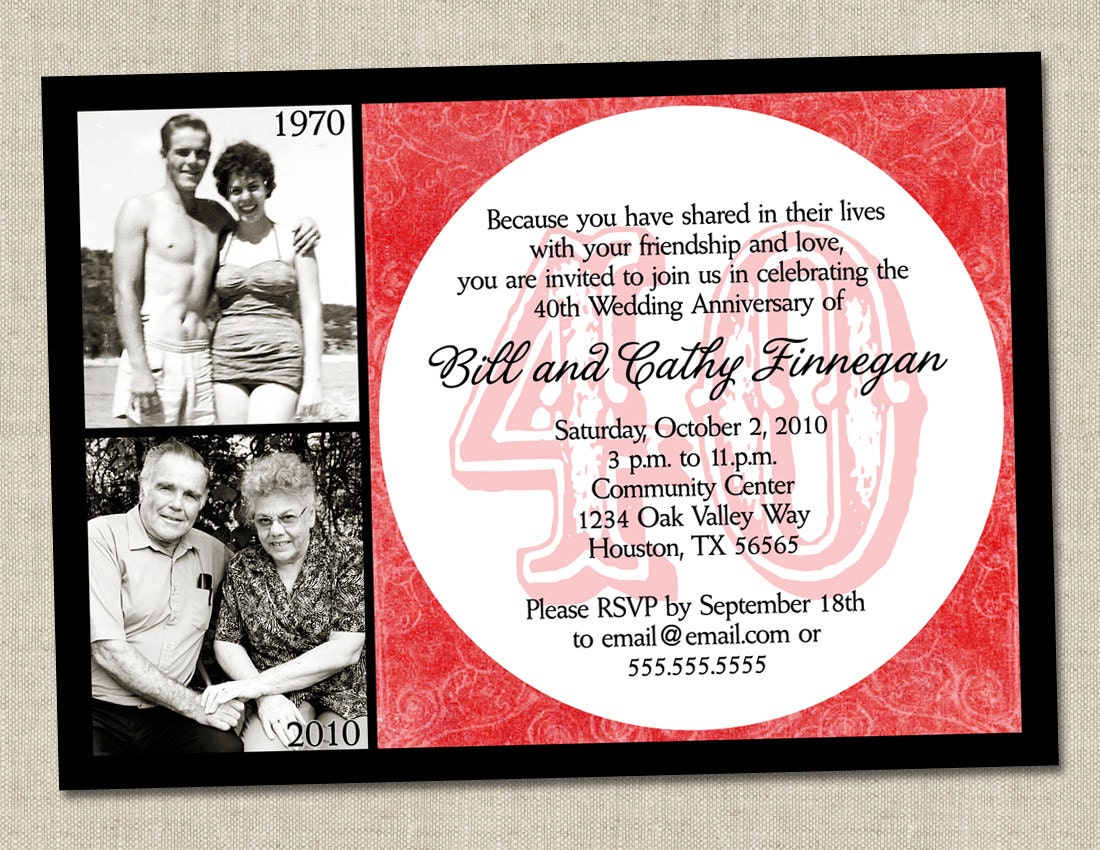 40th Anniversary Invitation - Ruby Red Wedding Anniversary Party Invite (Printable Digital File)