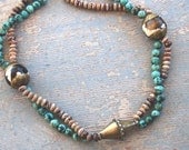 Ethnic Necklace - Turquoise and Agate Ethnic Double Strand Necklace - Dreams of Tibet Collection
