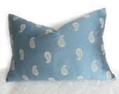Paisley Pillows, Blue and Gold Throw Pillow, Contemporary Cushion Cover, Mens Couch Sofa Accent Pillow, Oblong Lumbar 14x20