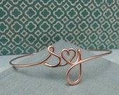 Two Lovers Bracelet in Rose Gold filled-custom 2 initials with heart in Wire
