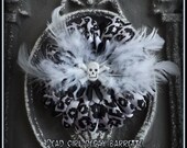 Dead Girl Decay Skull and Crossbones Black and White Animal Print Feather Flower Hair Barrette