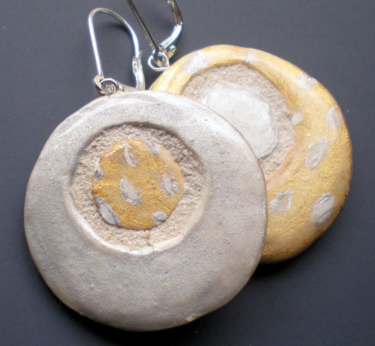Silver and Gold Circle Dot REVERSIBLE earrings