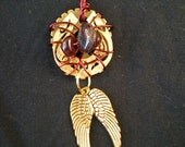 Wire Wrapped STEAMPUNK PENDANT - Lucky Day with Wings, Horseshoe, Cog, Garnet, etc - Dress Up - Gift - Fashion - Fun