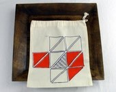 Produce bag organic cotton geometric print orange and dark violet screen printed