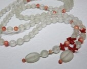 Art Deco Flapper Lariat Necklace Natural Coral Faceted Bead 1920s Jewelry