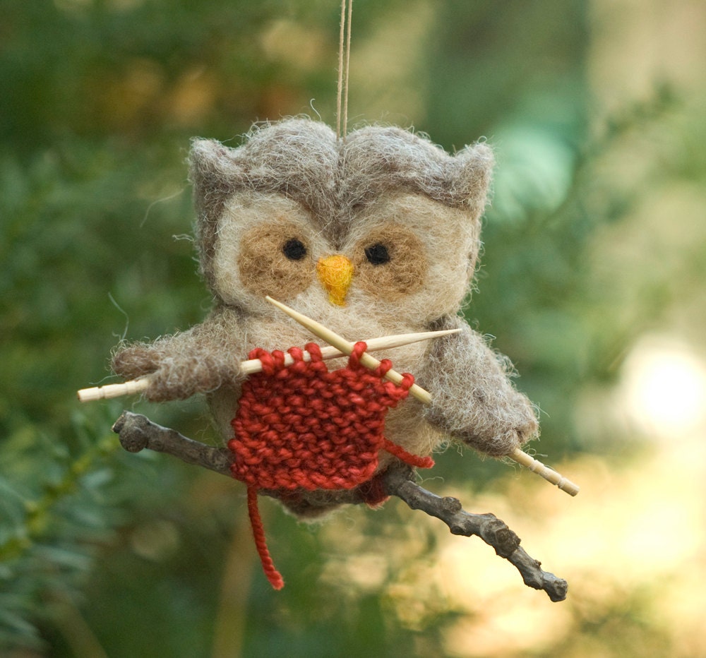 Needle Felted Owl Ornament - Knitting