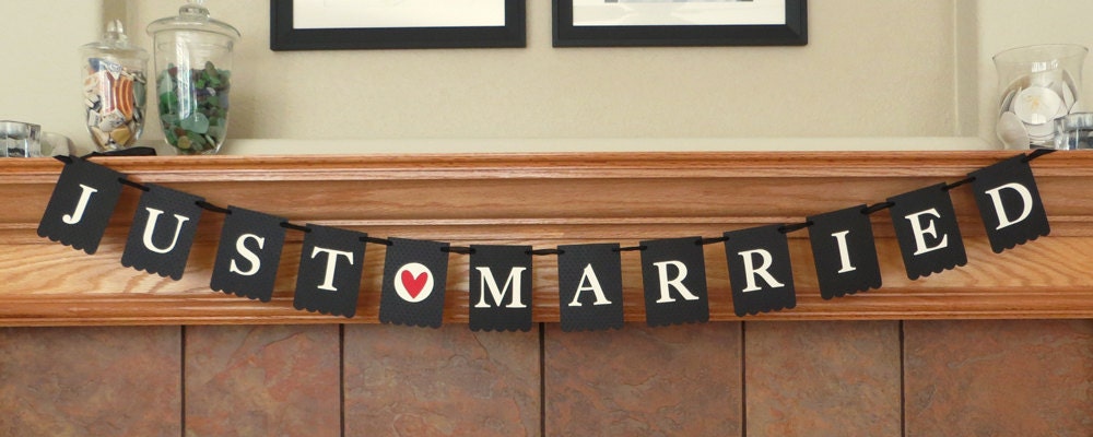 Just Married Banner - Embossed Sm Dots - READY TO SHIP - Wedding Garland Banner Photo Prop Il_570xn