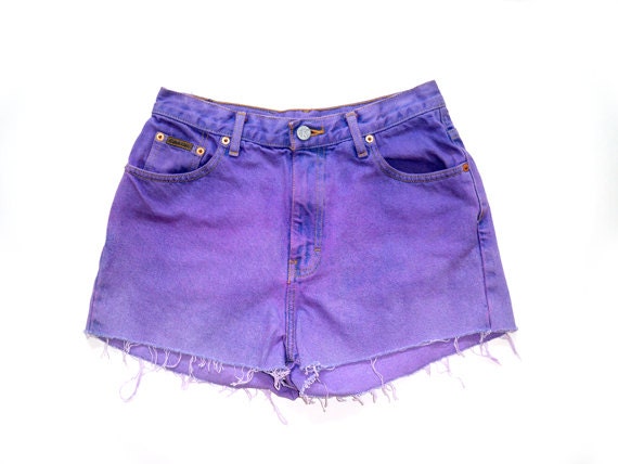 90's Calvin Klein Cutoff Shorts M/L Purple Ombre Dyed CK Denim Shorts Cutoffs