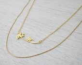 Bird and Dandelion Necklace in Gold- Small