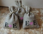 Burlap Linen Favor Bags .Set of 90 .PERSONALIZED INITIALS. Size - 3 1/2" x  4 1/2"