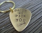 Hand stamped brass guitar pick key chain- great custom gift
