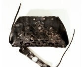Black Leather Clutch perforated Laser cut bag by Custom order Handmade