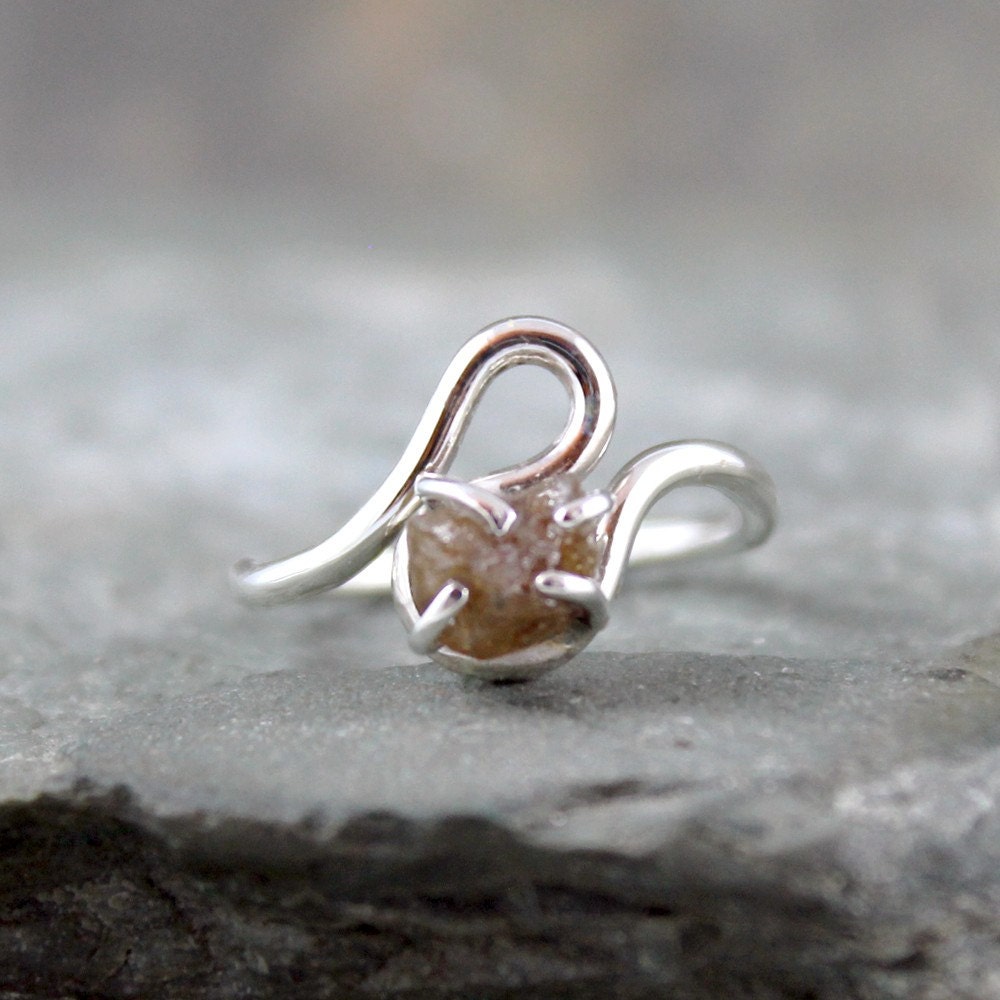 Rough Diamond and Sterling Silver Ring - Engagement Ring - Unique Cocktail Ring - Uncut Raw Diamond Ring - Diamond in the Rough Ring