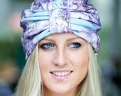 Wearable Art Turban - Lavender Aqua Floral - Organic Cotton