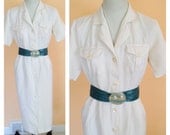 Vintage White Linen Shirt Dress. Classic. Brooks Brothers. Size 8. Designer Dress. Summer Sale. Long Dress. Maxi Dress.