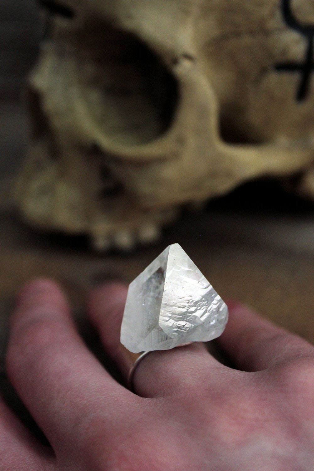 Oracle. Mirror Apophyllite Pyramid Crystal Ring.