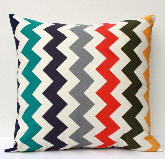 Chevron Weasley - chevron striped organic hand screenprinted pillow, 20 x 20