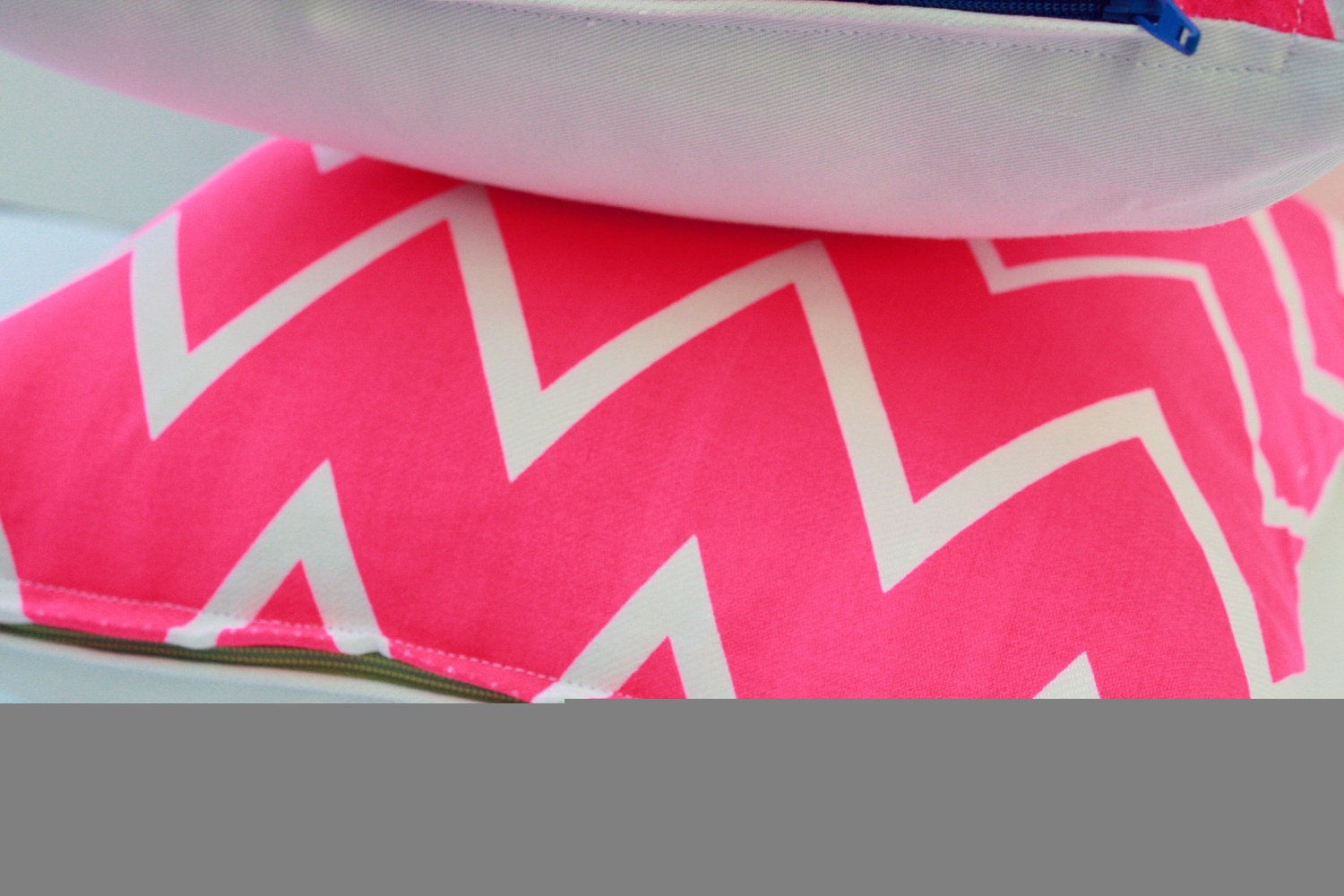 Truly Outrageous - As seen in Real Simple magazine, set of two, neon pink, organic chevron screen printed pillows 12x12