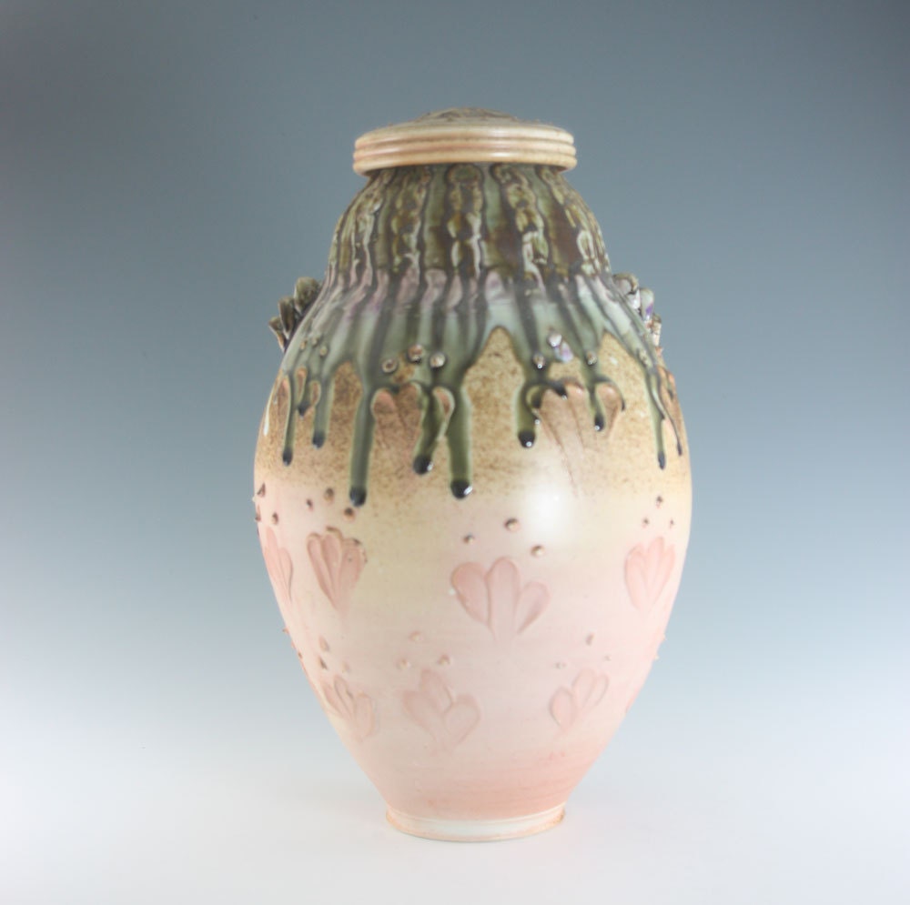 Peach Porcelain Very Tall Urn with Ash Glaze
