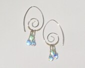 Haille,  handmade, sterling silver, Czech crystal blue and green drops, dangle, pierced earrings