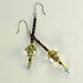 Roxanne, handmade, sterling silver, brown, chartruse and blue glass orb, dangle, pierced earrings with Czech and Swarovski crystal accents