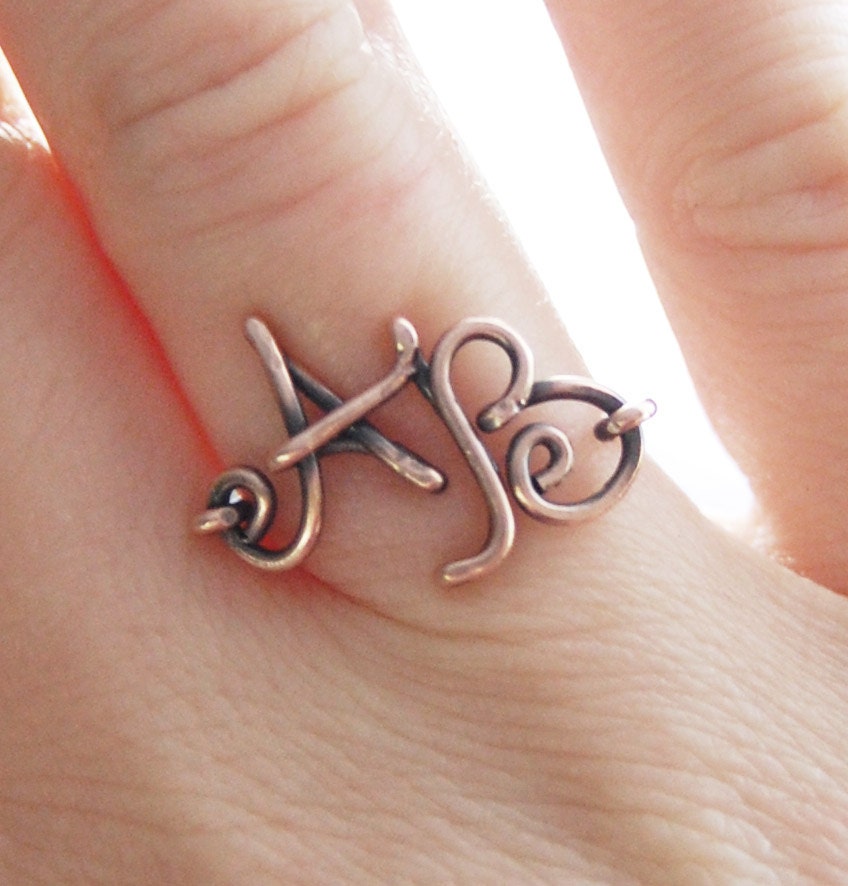 Double Initial Ring. Copper. Custom. Letter. Oxidized.  Wire Jewelry